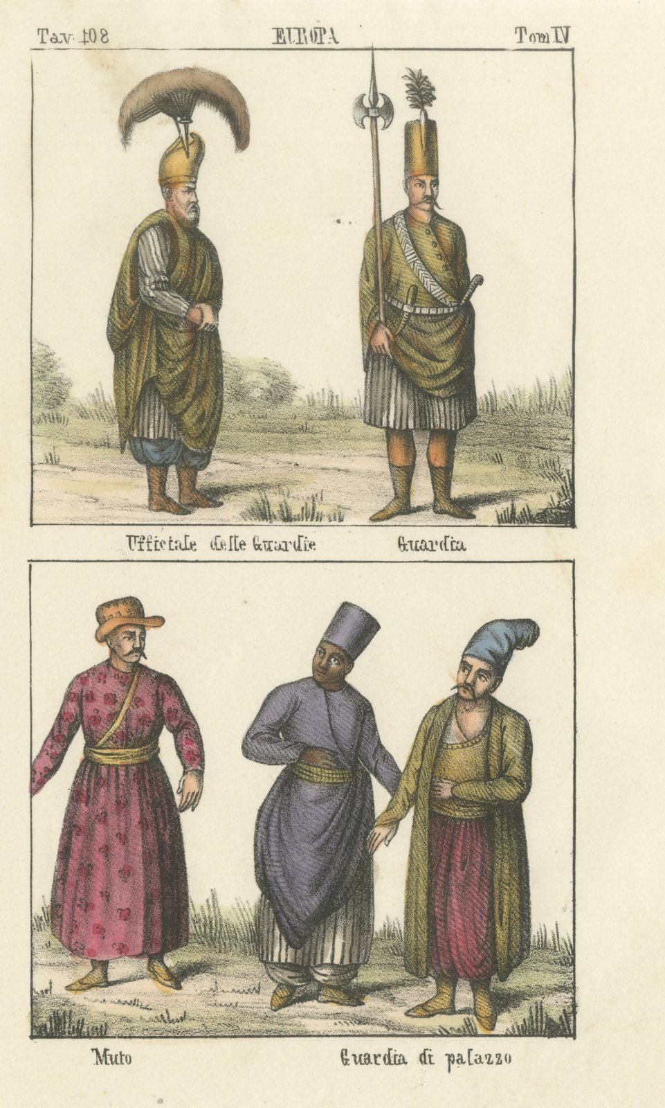 Officer of the Guards, Guard, Mute and Palace Guard, Lithograph, 1842