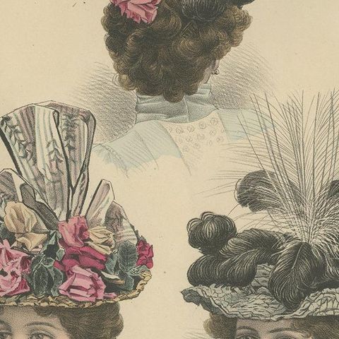 Pl. 3275 Antique Fashion Print of Ladies with Hats 'c.1895', close-up 2