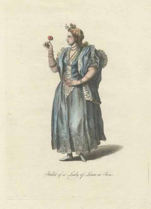 Original Antique Costume Print "Habit of a Lady of Lima in Peru", 1779, close-up 1