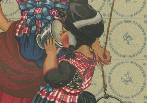 Dutch Folk Costume Print, Everyday Staphorst Dress with Children and Milkmaid, close-up 3