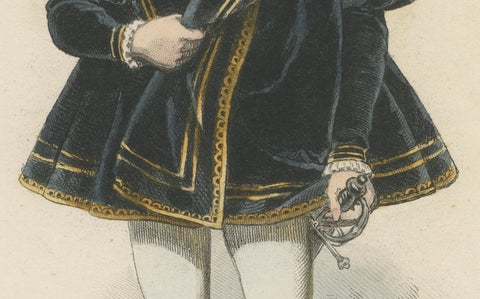 Antique French Costume Print of François Dauphin de Viennois, Renaissance Attire, close-up 2