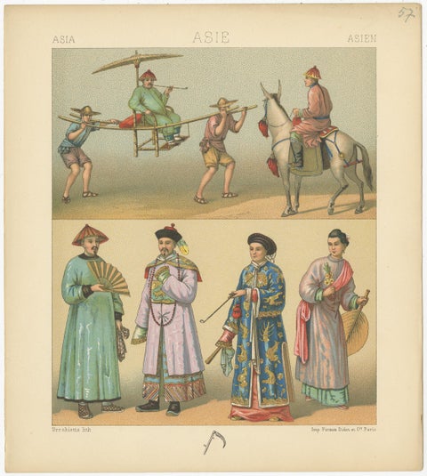 Pl. 57 Antique Print of Asian Costumes by Racinet, 'circa 1880', view 4