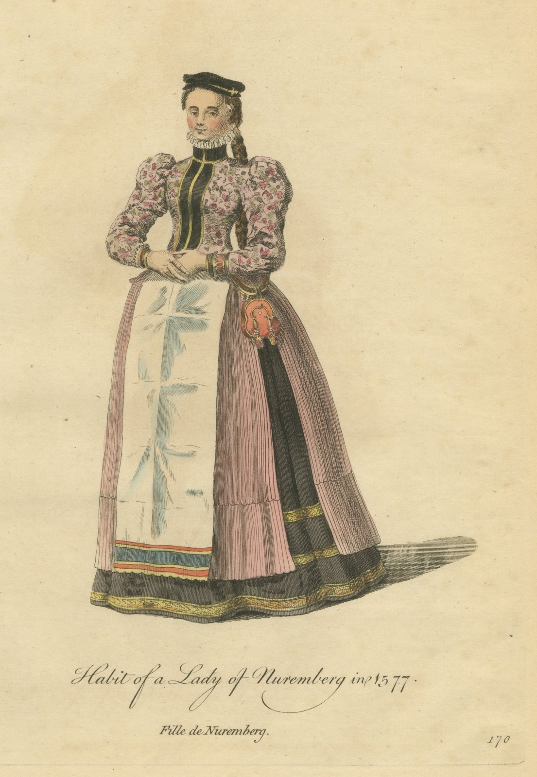 Lady of Nuremberg in Flowered Bodice and Pink Skirt, Costume of 1577, 1757