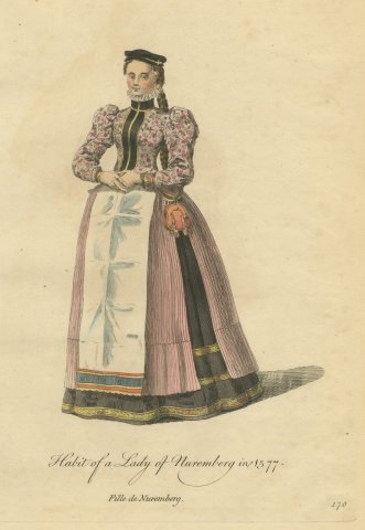 Lady of Nuremberg in Flowered Bodice and Pink Skirt, Costume of 1577, 1757
