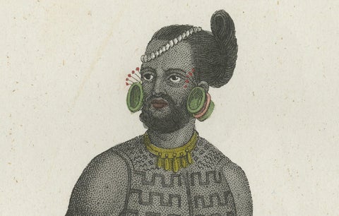 Antique Costume Print of Tattooed Man from Byron Island, 1854, close-up 4