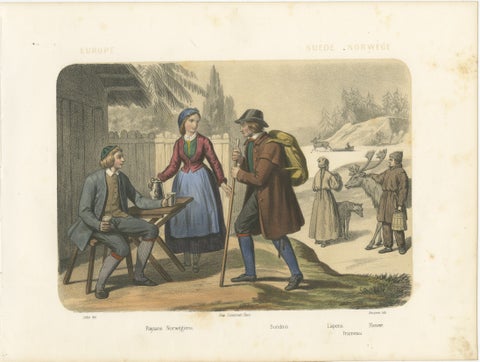 Swedish and Norwegian Costumes, Peasants, Laplanders and Reindeer, c.1845, view 2