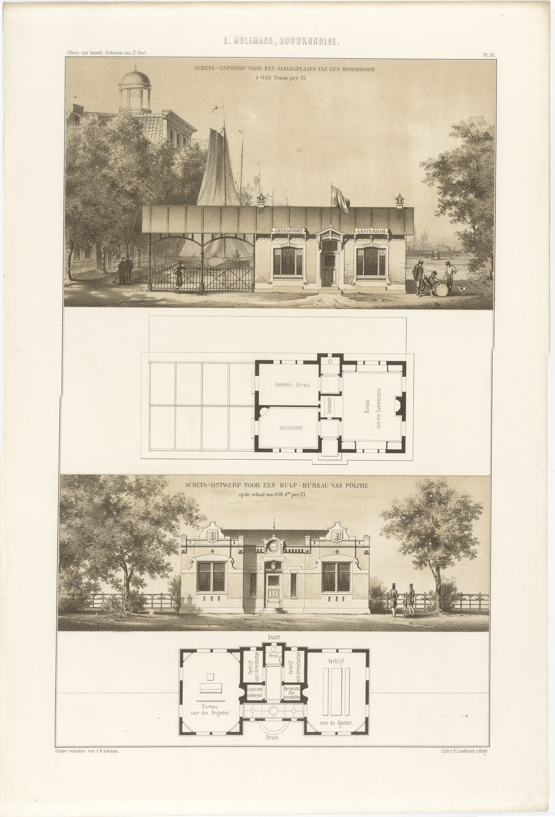 Steamboat Landing, Police Station, Dutch Architecture Print, Leliman, 1865-1866