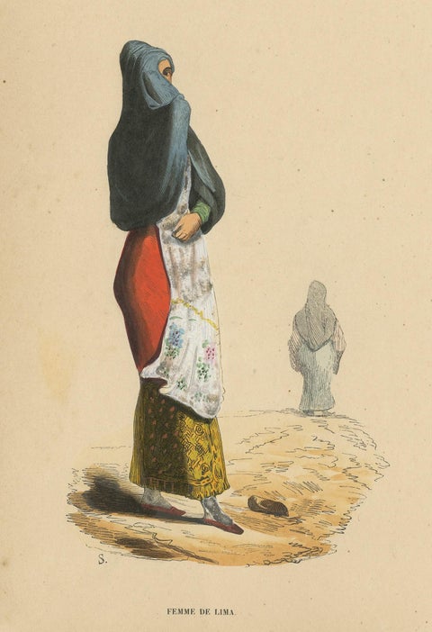 Antique Costume Print of a Woman in Lima by Wahlen, 1843, view 4