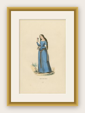 13th Century Elegance: A Noblewoman Amidst Nature in Medieval Attire, 1847, shown framed