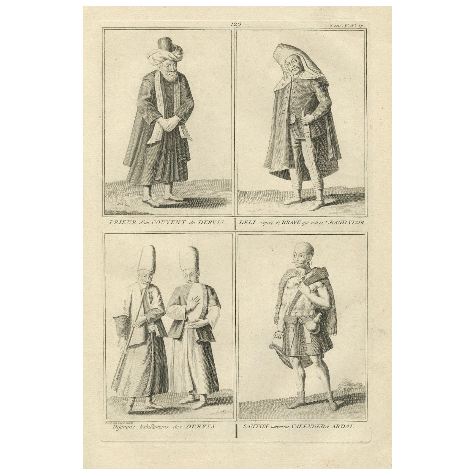 Ottoman Dervish Costumes and Soldiers from the 18th Century, Engraved in 1734