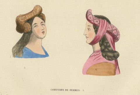Costume du Moyen Âge: Portraits of Elegant Ladies, Published in 1847, close-up 1