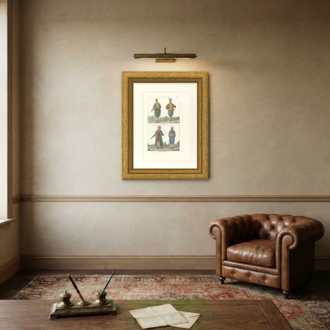 Men of Karaman and Costume of Ardana, Hand Colored Lithograph, 1842, shown framed on a wall
