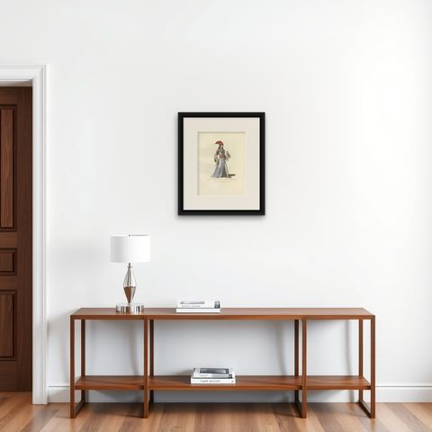 Antique Print of a Provencal Nobleman, 15th Century, by Bonnard, 1860, shown framed on a wall