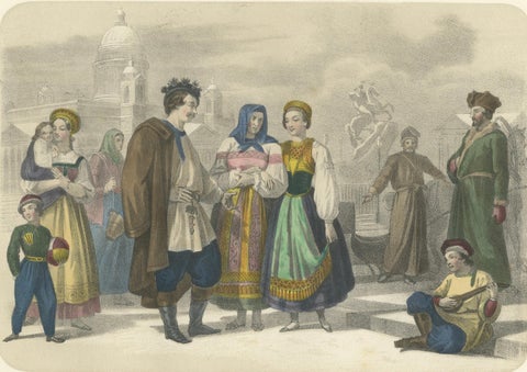Russian and Finnish Costumes, Peasants and Nobility of St. Petersburg, c.1845, close-up 1