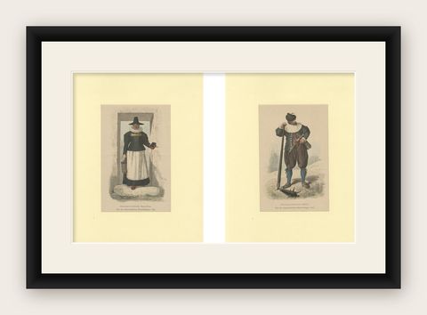 Upper Austrian Peasant Couple, 1626, Historic Costume Prints, Berlin 1877, shown framed
