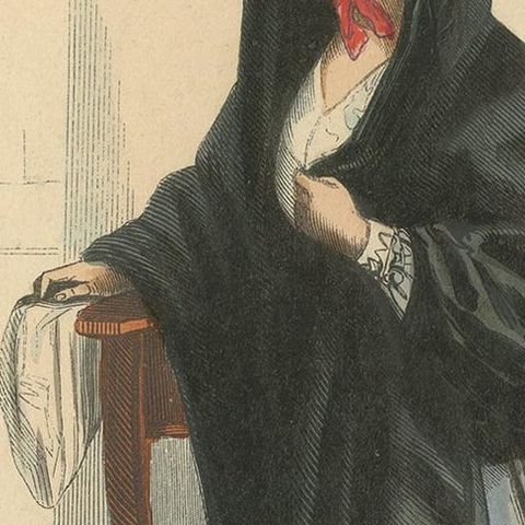 Antique Costume Print of a Young Lady in Brussels by Wahlen, 1843, close-up 1