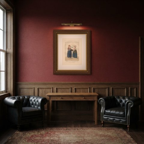 Fresh Butter for the Maid, Dutch Costume Print, Maaskamp, 1811, shown framed in a room