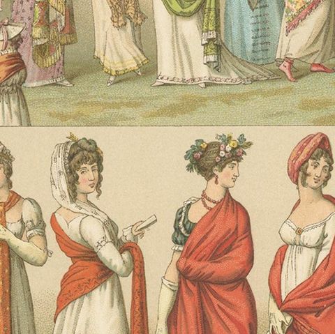 Antique Costume Print, French Women’s Fashion 18th–19th Century, close-up 2