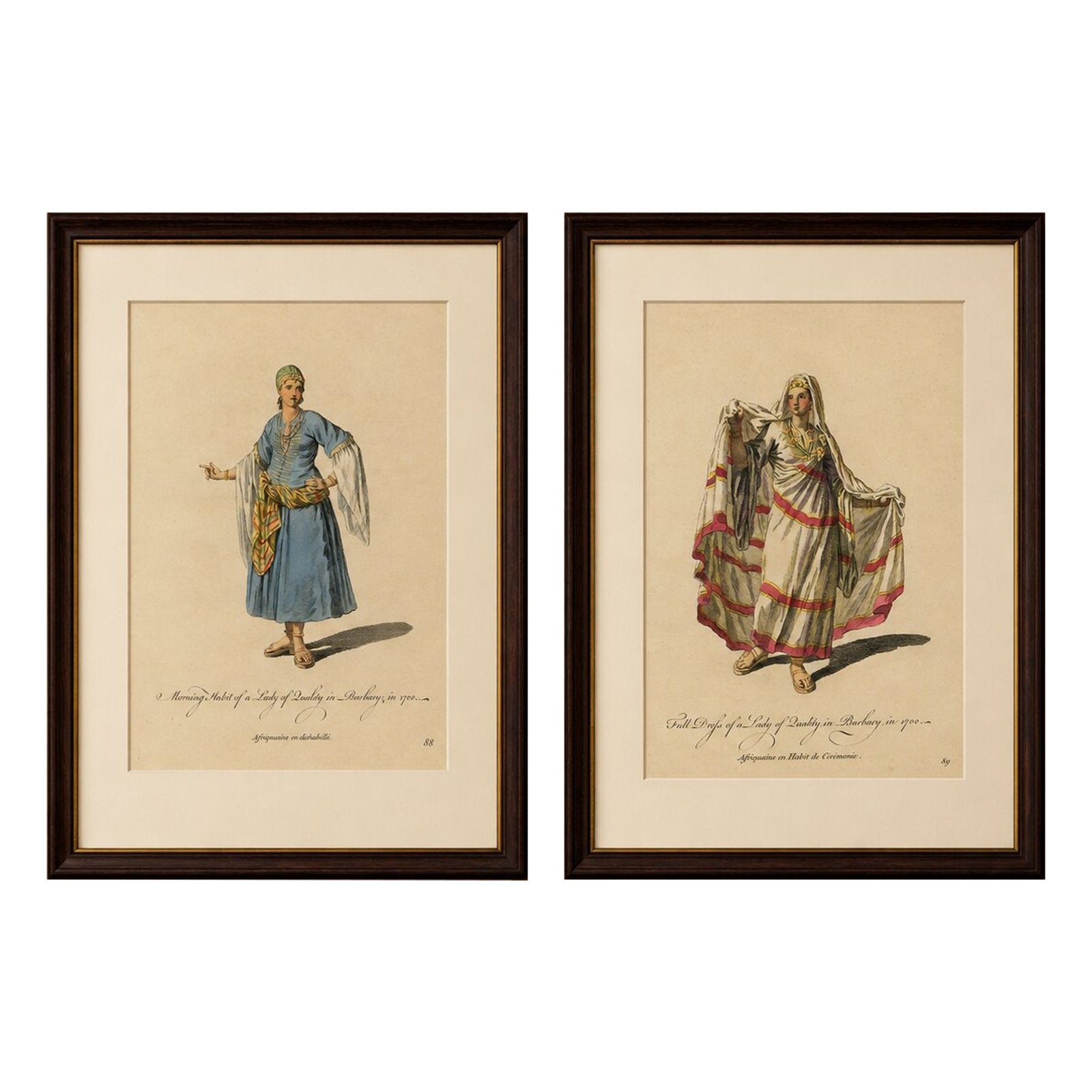 Barbary Ladies in Morning and Ceremonial Dress in 1700, Costume Engravings, 1749