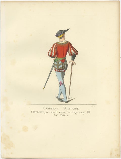 Antique Print of a Military Costume by Bonnard, 1860, view 2
