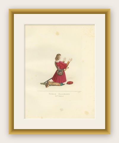 Antique Print of a German Nobleman, 15th Century, by Bonnard, 1860, shown framed