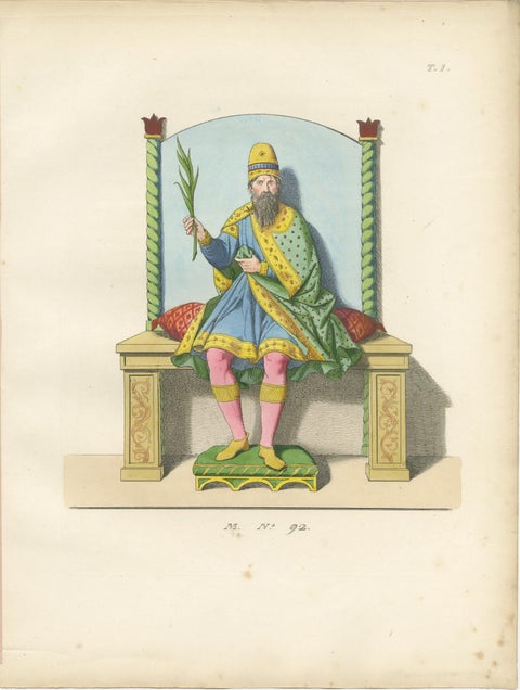 Regal Figures in Ceremonial Dress c.15th Century, Antique Print 1845, view 2
