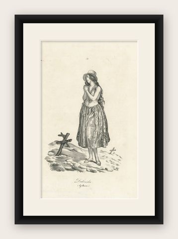 19th Century Guam Mourning Costume Lithograph, Dolorida, Gubam Island, shown framed