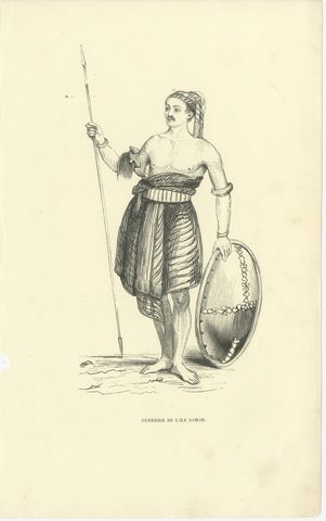 Warrior of the Island of Sawoe, Antique Wahlen Costume Print, 1843-1844, view 2