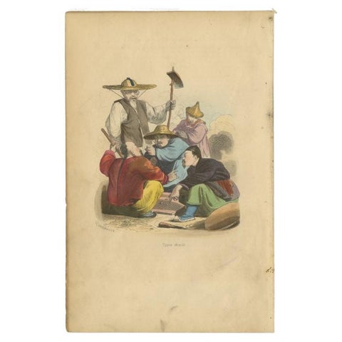 Antique Gambling Print of Chinese Men Playing a Game of Dice, 1843, view 2