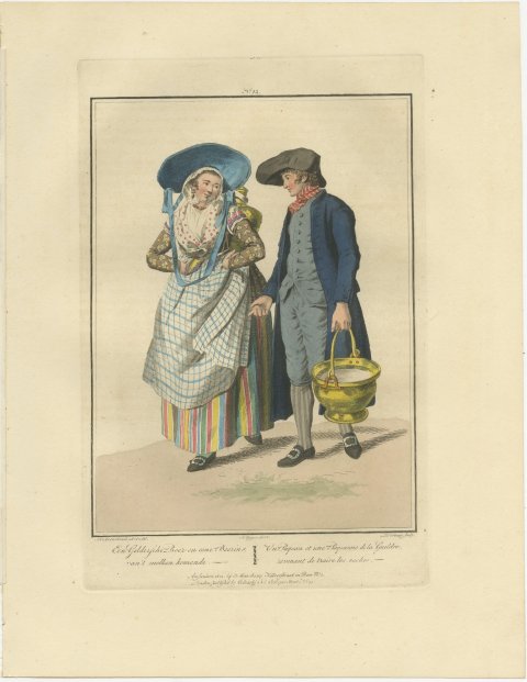 Guelders Farmer and Wife from Milking, Dutch Costume Print, 1811, view 2