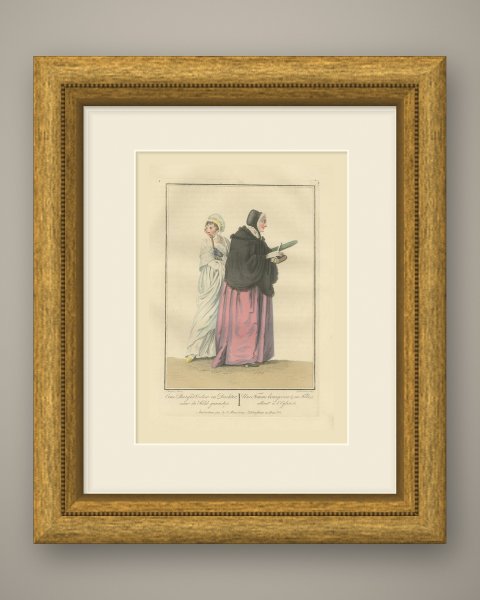 Burgher Woman and Daughter going to Church, Dutch Costume, 1811, shown framed