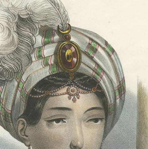 Antique Costume Print of Asia by Lemercier, circa 1840, close-up 1