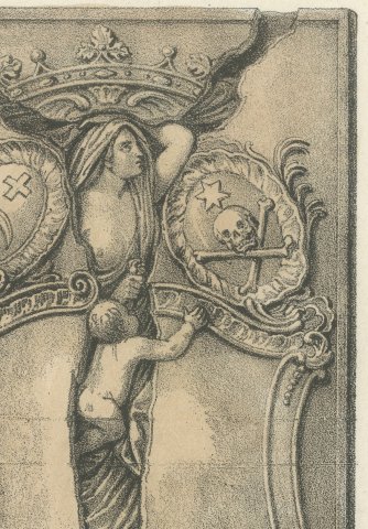 Tomb Monument to the Wife of the Sculptor Nahl, Swiss Lithograph, 1842, close-up 2