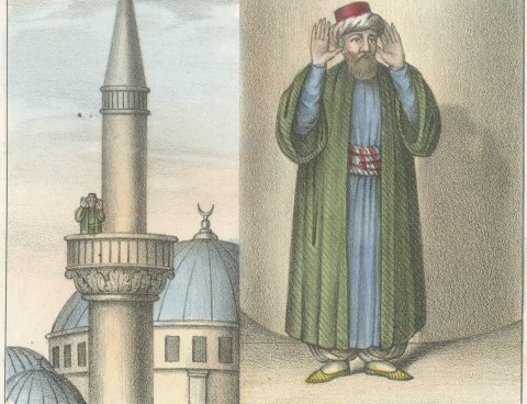 The Muezzin Calling to Prayer and Women of Smyrna and Salonica, 1842, close-up 1