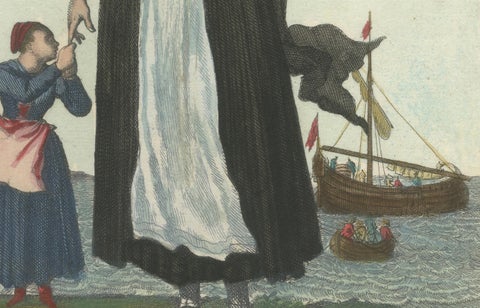 Copperplate Engraving of a Dutch Seaman’s Wife in Traditional Costume, 1703, close-up 3