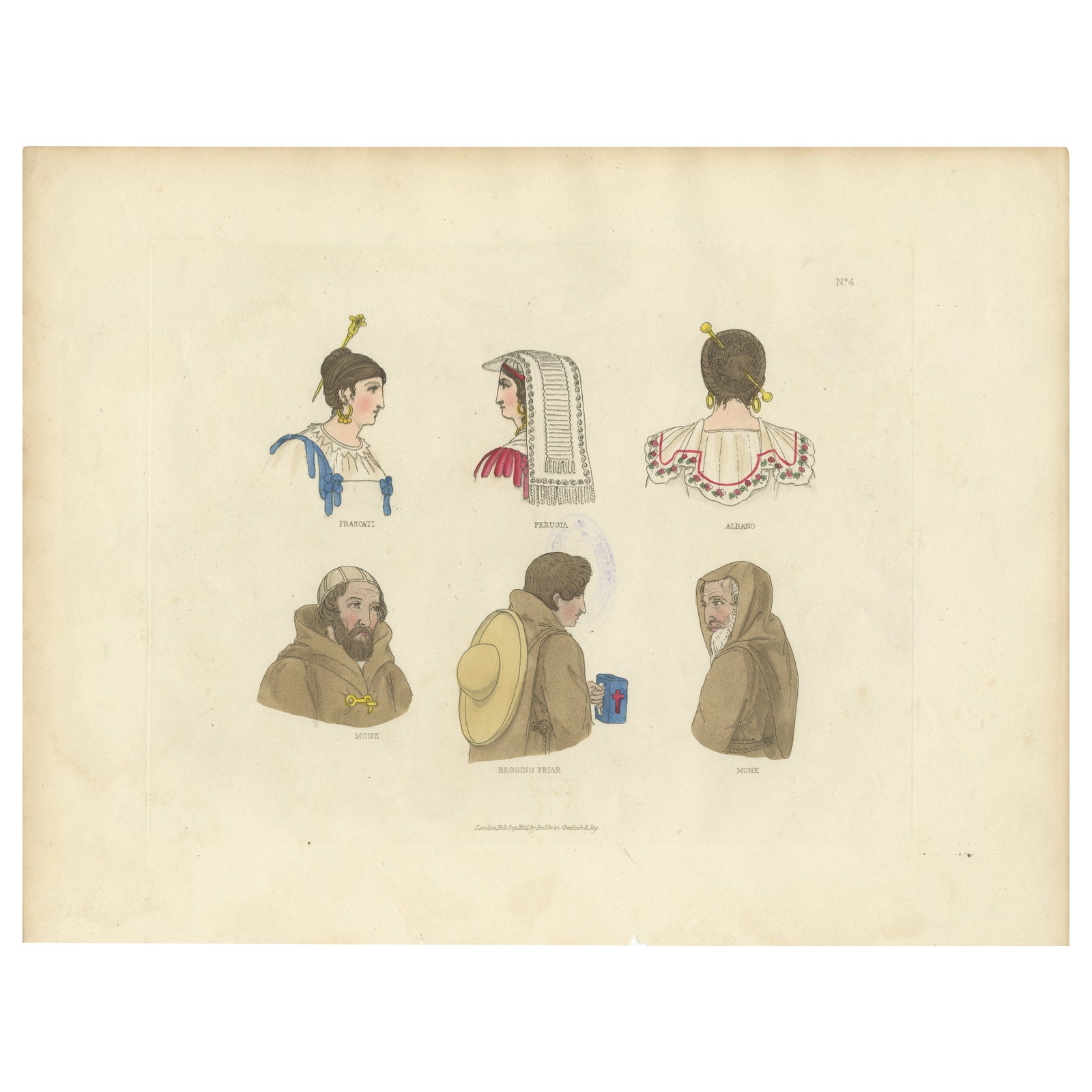 Traditional Costumes from Frascati, Perugia, Albano and Monastic Orders, 1823