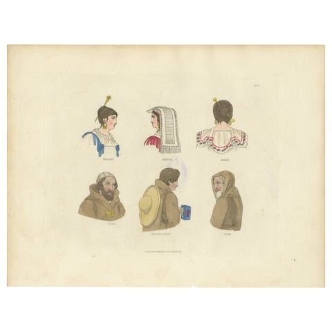 Traditional Costumes from Frascati, Perugia, Albano and Monastic Orders, 1823