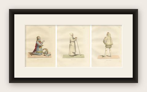 Knights and Devotion: Rhodes Knight, Monk, and Artist in Costume, Engraving 1845, shown framed