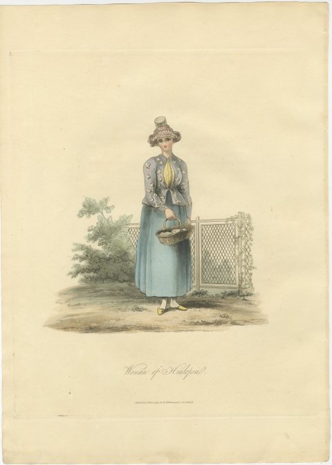 Woman of Hinlopen, Frisian Dress, Antique Ackermann Print, 1817, view 2
