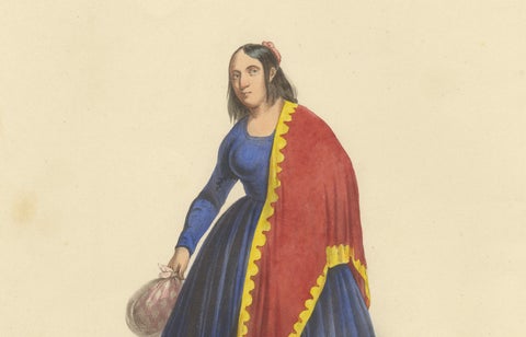 Peruvian Women's Costumes, Huarochirí & Huancavelica, Hand-Colored, 1841, close-up 3