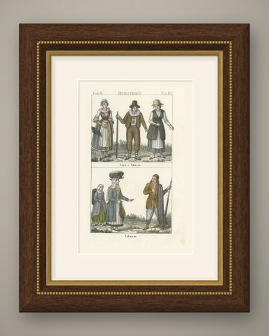 Slavs and Liburnians of the Austrian Empire, Hand Colored Lithograph, 1842, shown framed