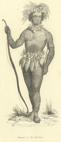 Native of Massacre Island, Antique Wahlen Costume Print, 1843-1844