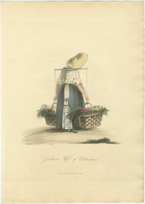 Gardener's Wife of Rotterdam with Produce, Antique Print, 1817, view 2