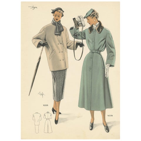 Vintage Fashion Print ‘Pl. 16508’ published in Le Tailleur Moderne, 1954