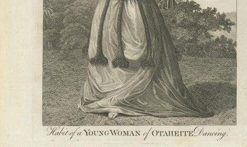 Tahitian Costume Engraving Pair, Otaheite Women, Pacific Voyages, c.1790, close-up 3