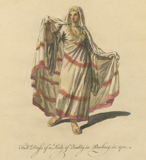 Barbary Ladies in Morning and Ceremonial Dress in 1700, Costume Engravings, 1749, close-up 3