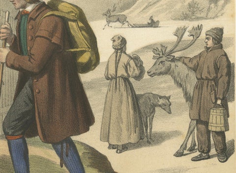 Swedish and Norwegian Costumes, Peasants, Laplanders and Reindeer, c.1845, close-up 2