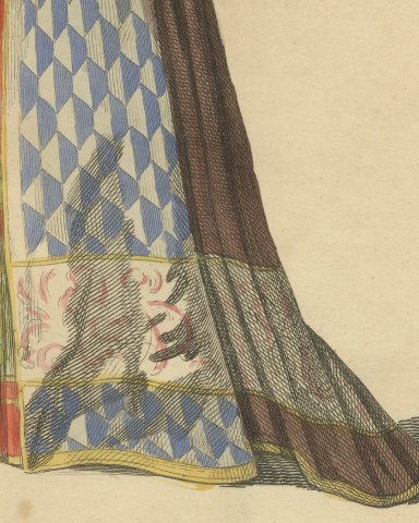 Lady of Quality of Bavaria in Blue Lozenge Gown, Costume of 1581, 1757, close-up 2