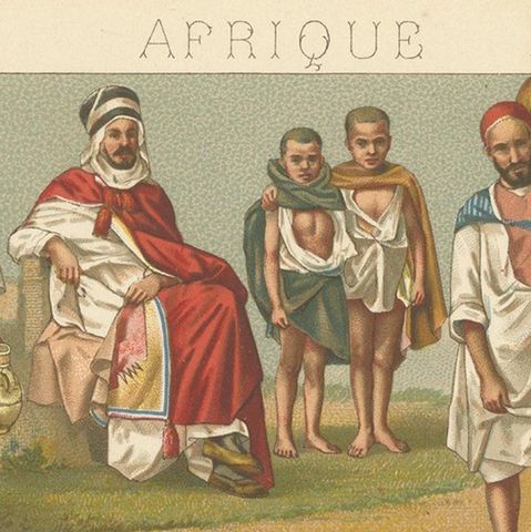 Pl. 85 Antique Print of African Costumes Racinet, 'circa 1880', close-up 1