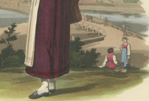 Costume Print: Woman near the Bridge of Lodi, Lombardy, Italy - 1820s Engraving, close-up 2
